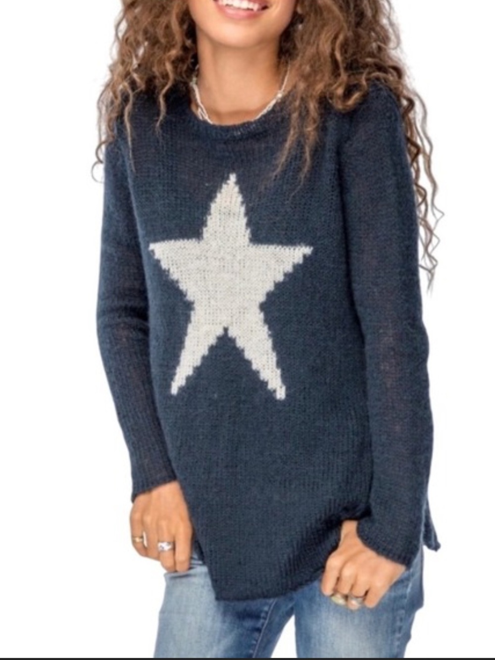 Wooden Ships Navy Sweater with star. Size M/L. NWT